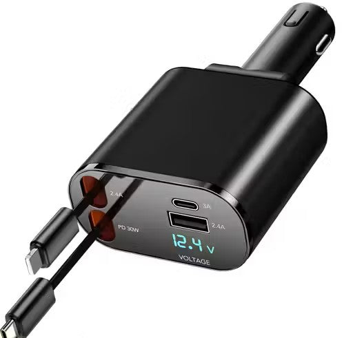 100W 4-in-1 Retractable Car Charger
